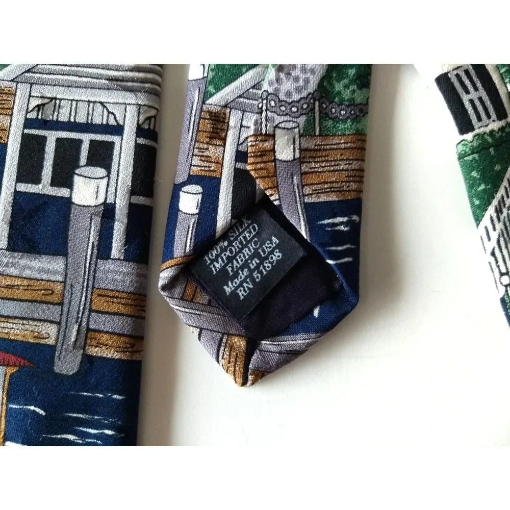 TANGO MAX RAAB Mens Neck Tie 100% Silk Americana Series New England Village Boat